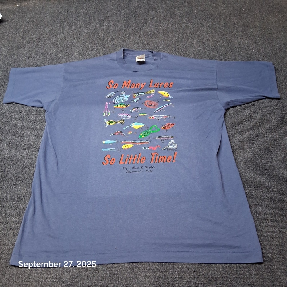 Vintage Fishing Lure Shirt Size 2XL Blue BEST‎ Single Stitch Graphic